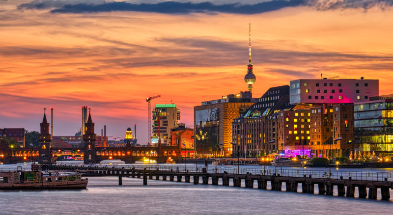 The spree with the Fernsehturm at the Alexanderplatz in the background