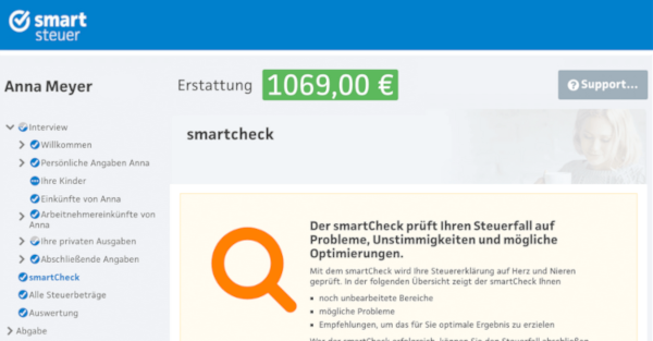 The interface of the Smartsteuer tax software