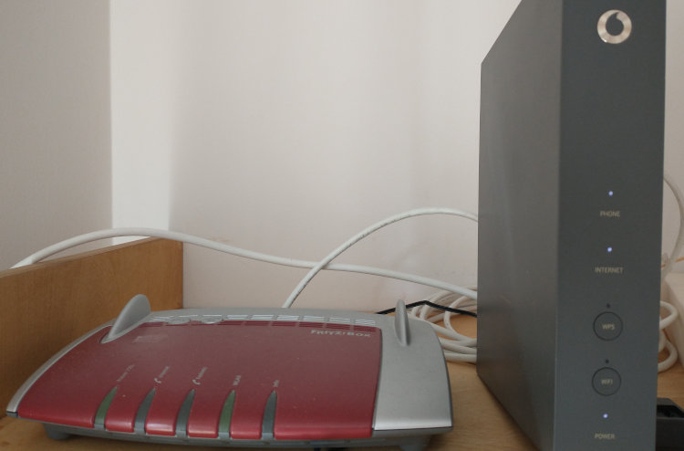 A Vodafone modem with a Fritz Box router